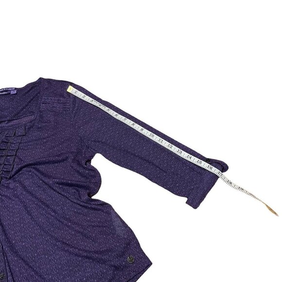 Mexx Purple Scoop Neck Sheer Top Blouse 3/4 Roll Up Sleeves Button Up Ruffle XL - Picture 15 of 15